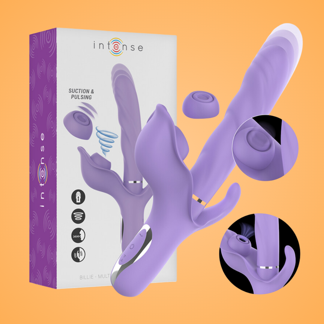 INTENSE - BILLIE VIBRADOR MULTIFUNCIÓN RECARGABLE SUCCIONADOR CON PULSADOR MORADO