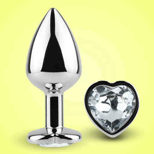 SECRETPLAY - METAL BUTT PLUG CORAZÓN TRANSPARENTE TALLA S 7 CM